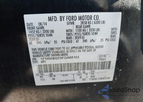 2015 Ford Explorer Sport from USA, damaged, VIN 1FM5K8GT0FGA65103